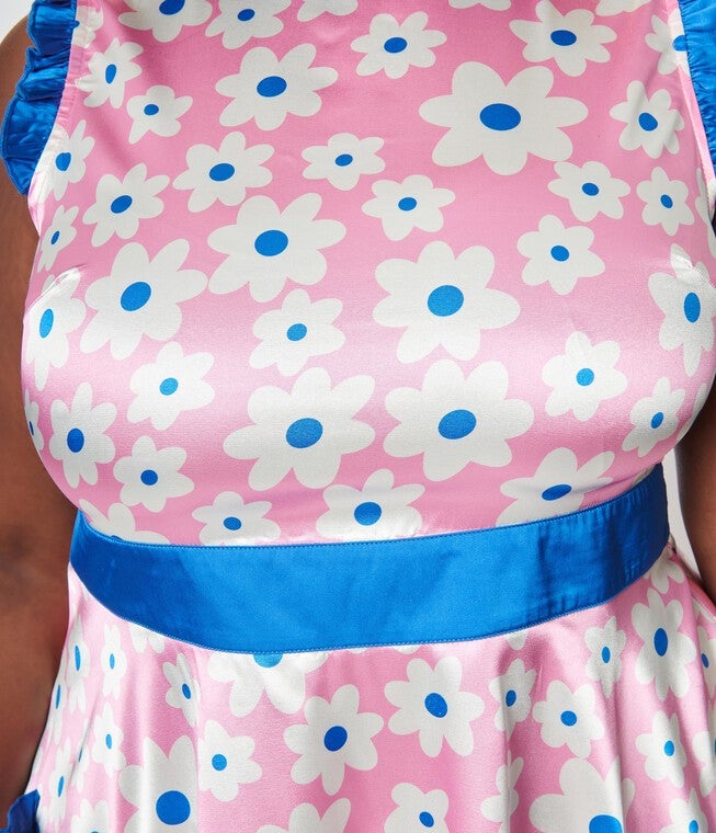 Smak Parlour Plus Size Pink & White Ditsy Floral Happy Hour Flare Dress, Pink White Ditsy Floral / Pink, alternate image number null