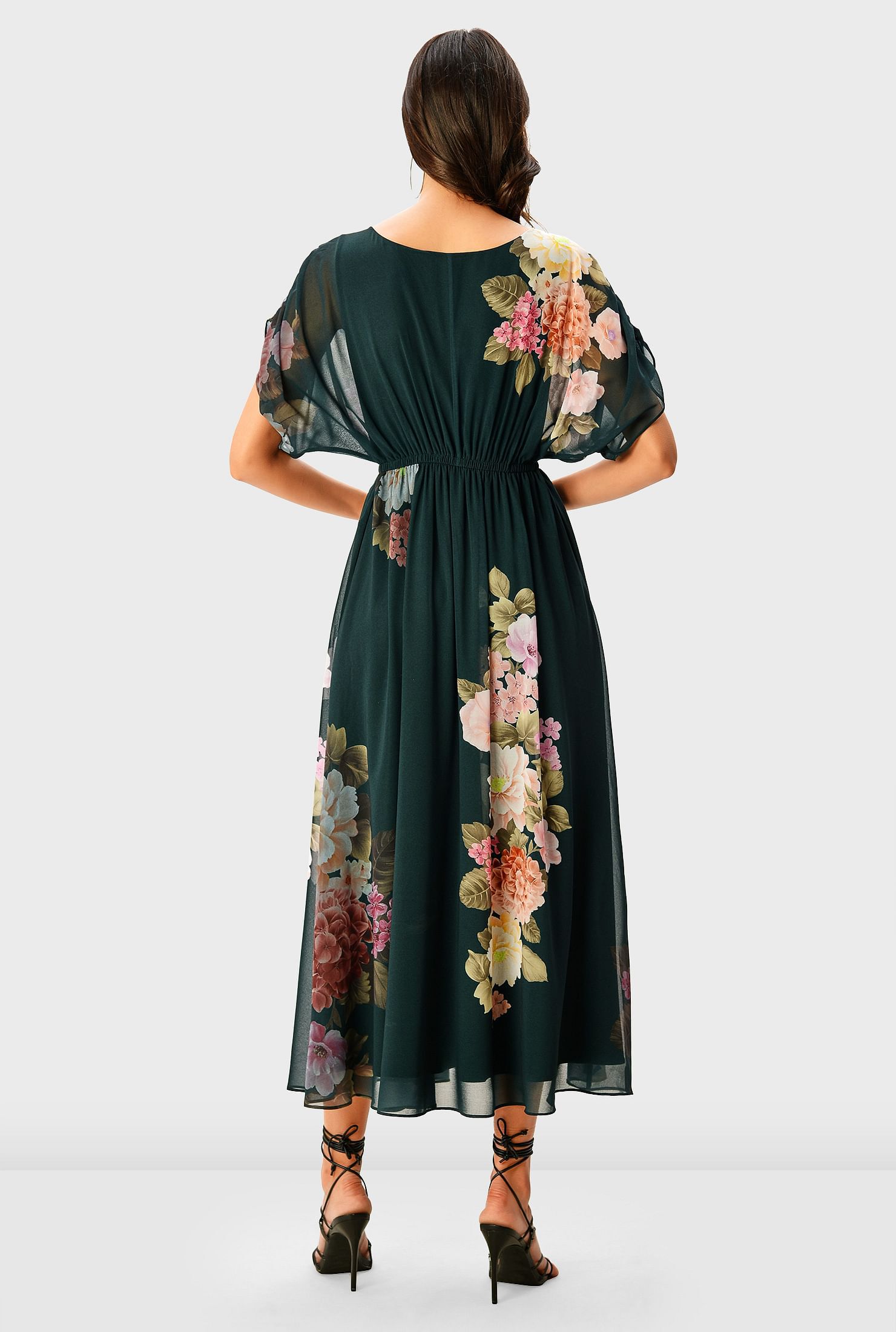 Floral Print Georgette Surplice Dress, , alternate image number 8
