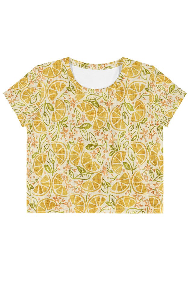 Vintage Citrus Crop Tee, Citrus Print / Yellow, hi-res image number null