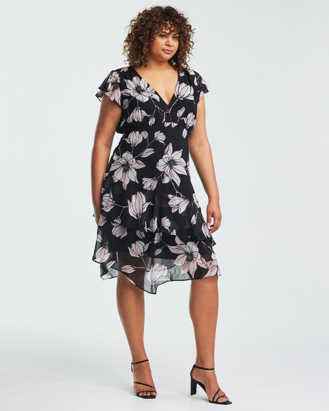Azalea Black Floral Midi Dress, Print / Black, alternate image number null