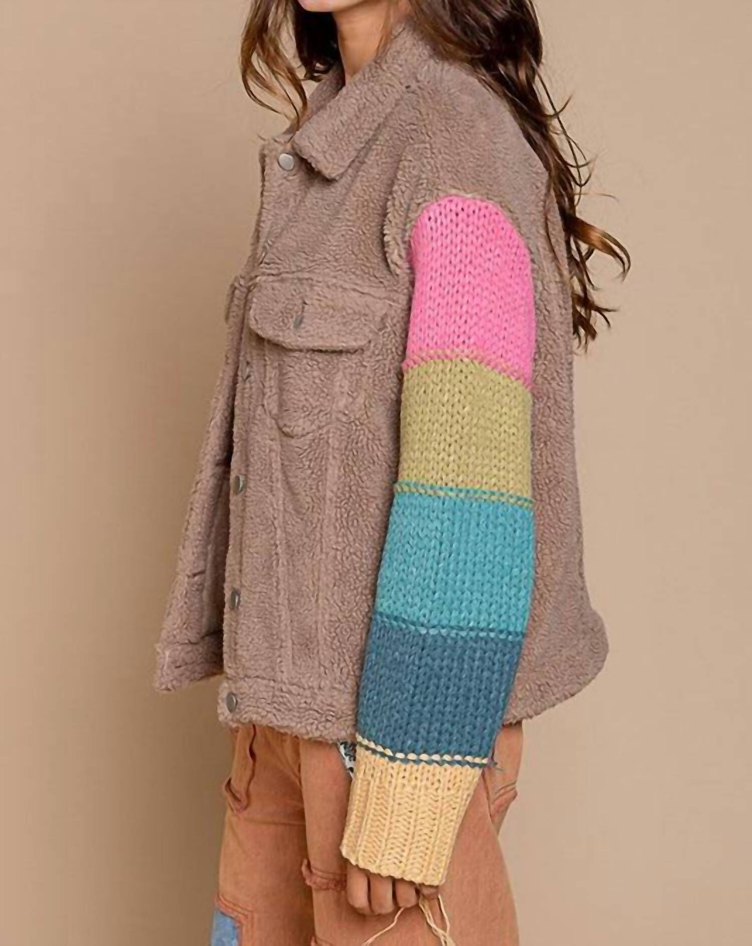 TEDDY TRUCKER JACKET IN COLORBLOCK, , alternate image number 4