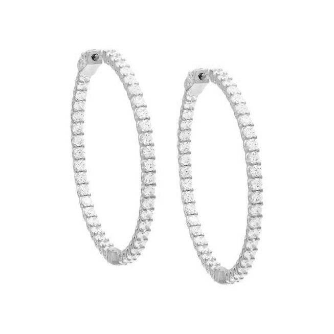 CZ Thin Round Hoop Earring, Gold / Silver, hi-res image number null