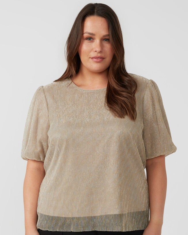 Maxime Pleated Gold Shimmer Top, Gold / Gold, hi-res image number 0