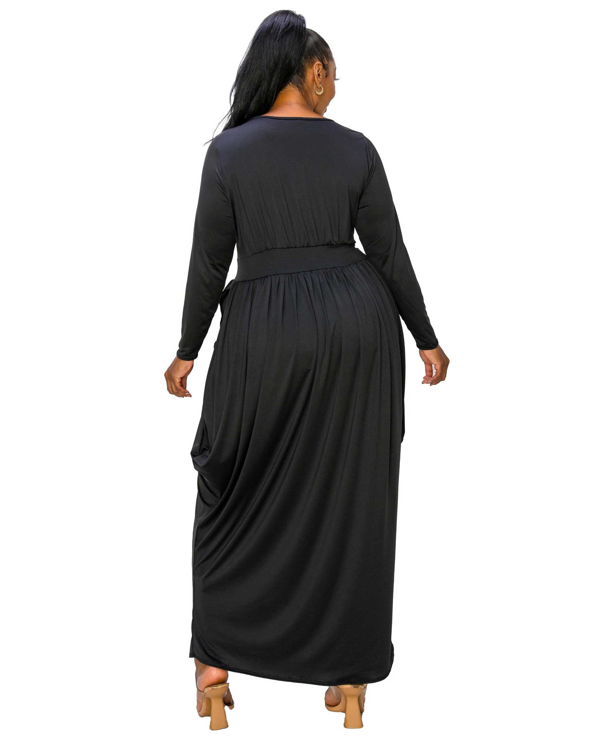 GIULIANA TULIP HEM MAXI DRESS, Black / Black, alternate image number 2