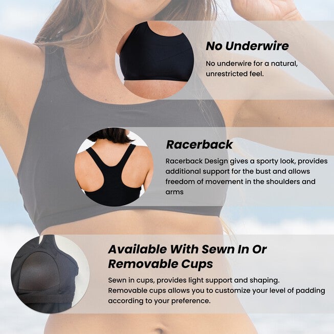 Racerback Swim Bra, Dark Jade / Forest Green, alternate image number null