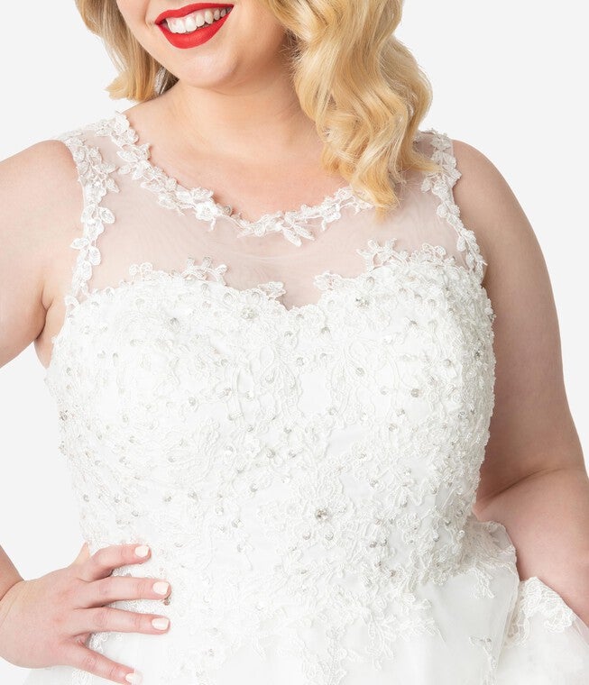 Unique Vintage Ivory Lace & Tulle Riviera Bridal Dress, White / Ivory, alternate image number null