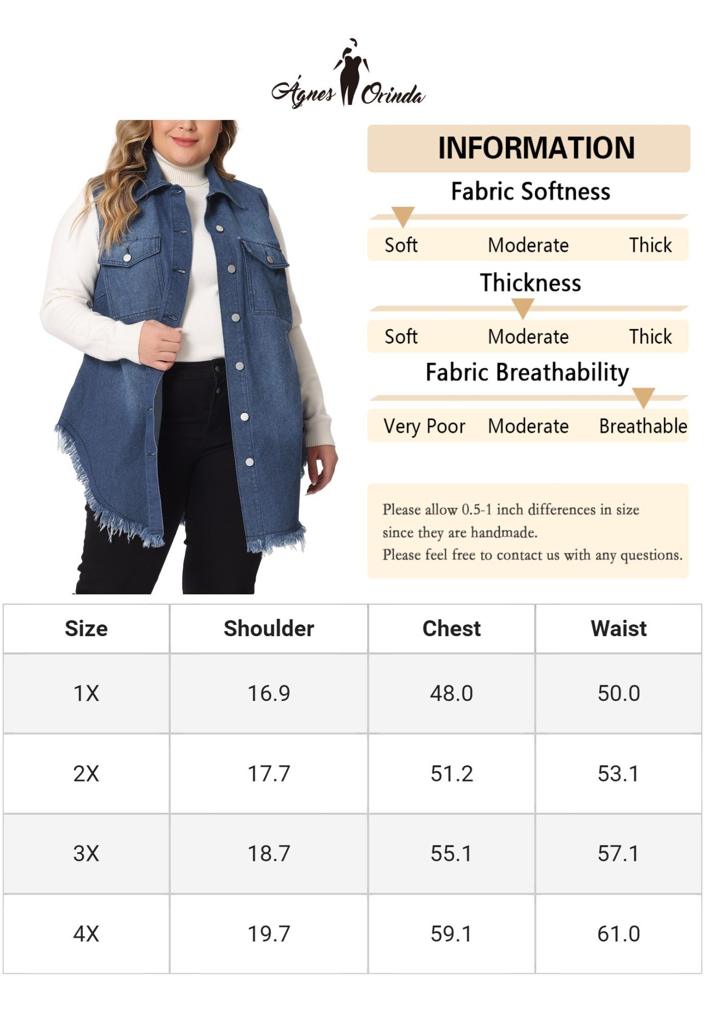 BUTTON UP FRAYED HEM SLEEVELESS JEAN DENIM VEST, Dark Blue / Navy, alternate image number 4