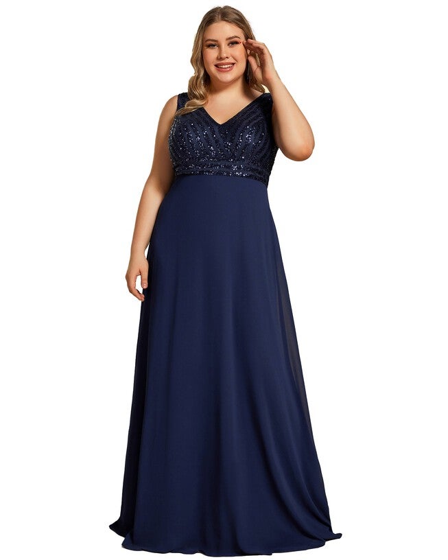 Sequin Sleeveless Double V-Neck Formal Evening Dress, , alternate image number 8