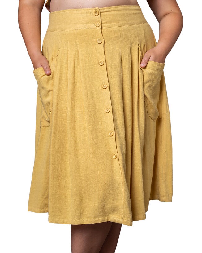 Claire Button-Front Midi Skirt, Golden Yellow / Yellow, alternate image number null