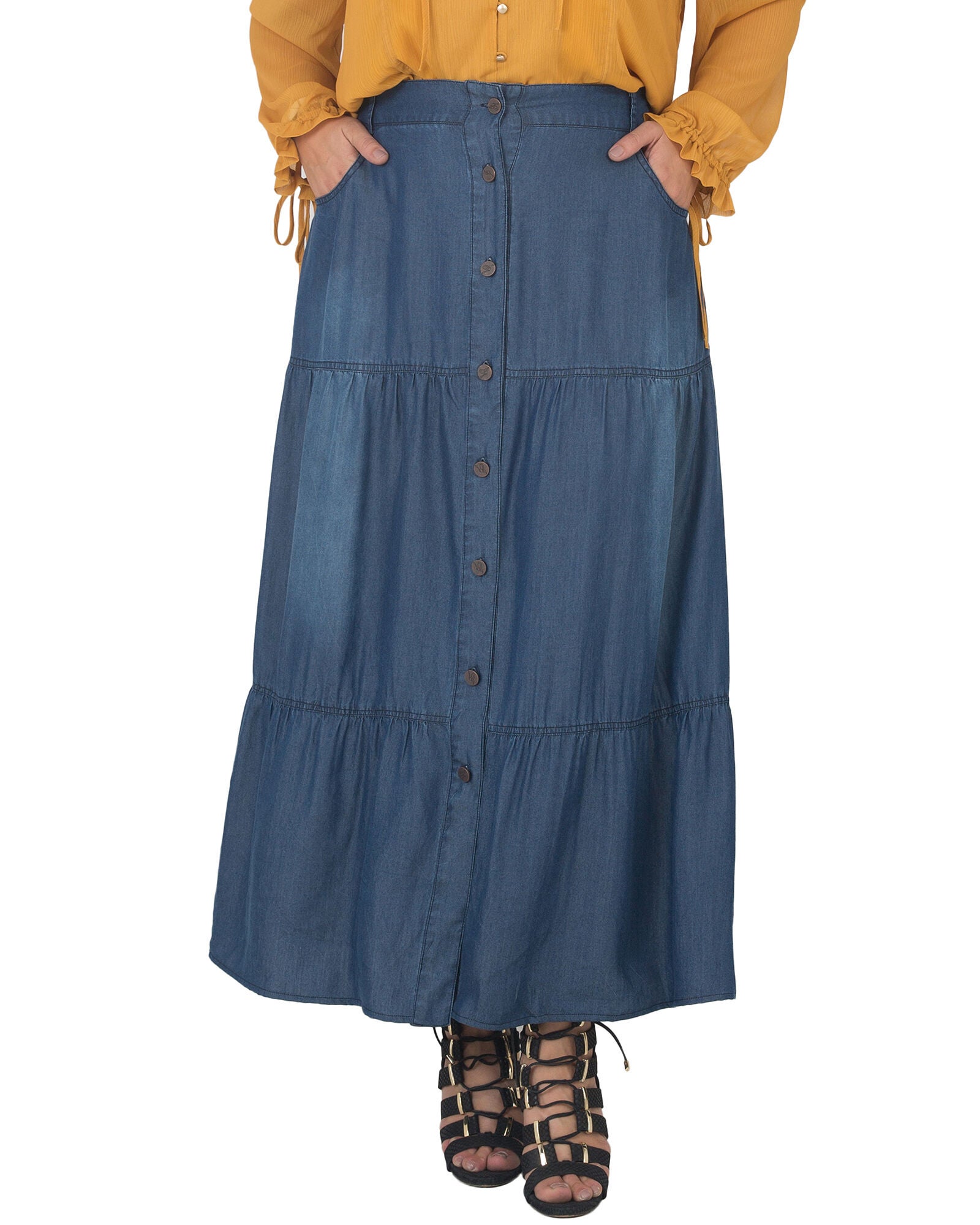 Standards & Practices Maxi Peasant Skirt, DKBLAST / Dark Wash, hi-res image number 0