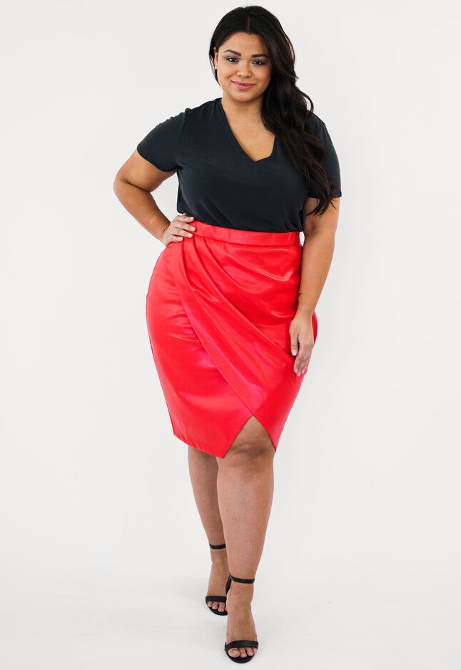 Red Pleather Pleated Skirt, Red / Red, hi-res image number 0