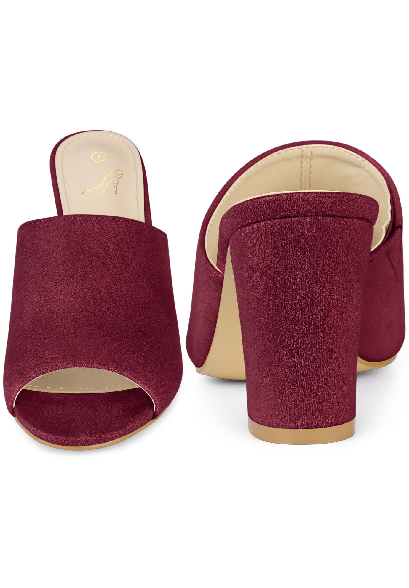 Slip On Chunky Heels Mules Slide Sandals, Burgundy / Burgundy, alternate image number 2