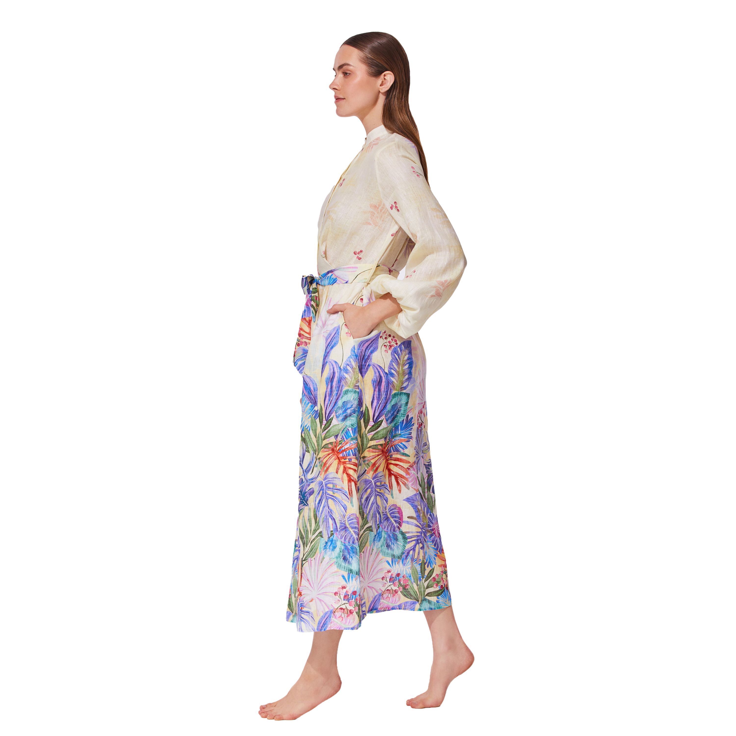 Cherry Blossom Belted Button Up Linen Dress Cover-Up, BlossomMulti / multi, alternate image number 1