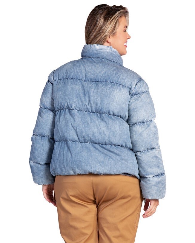 Polaris Womens Plus Size Indigo Tencel Puffer Jacket, INDIGOBLEACH / Navy, alternate image number null