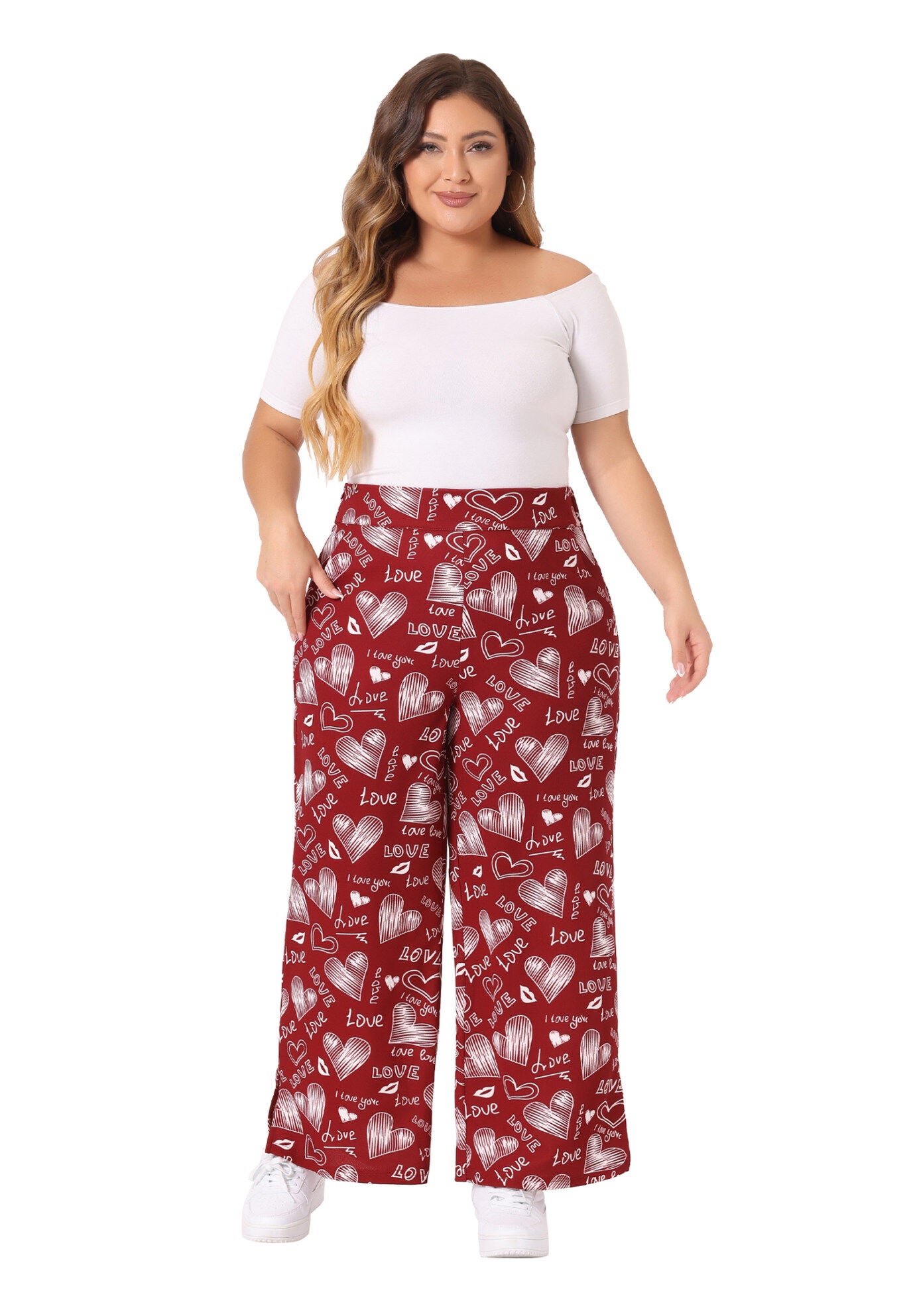 POLKA DOTS ELASTIC WAIST WIDE LEG OVERSIZE PALAZZO PANTS, Red / Red, hi-res image number 0