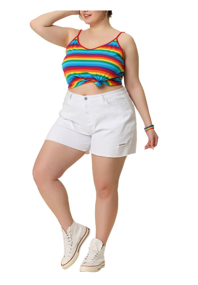 Stripe Cami Sleeveless Stretch Camisole Summer Top, Rainbow Red / Red, alternate image number null
