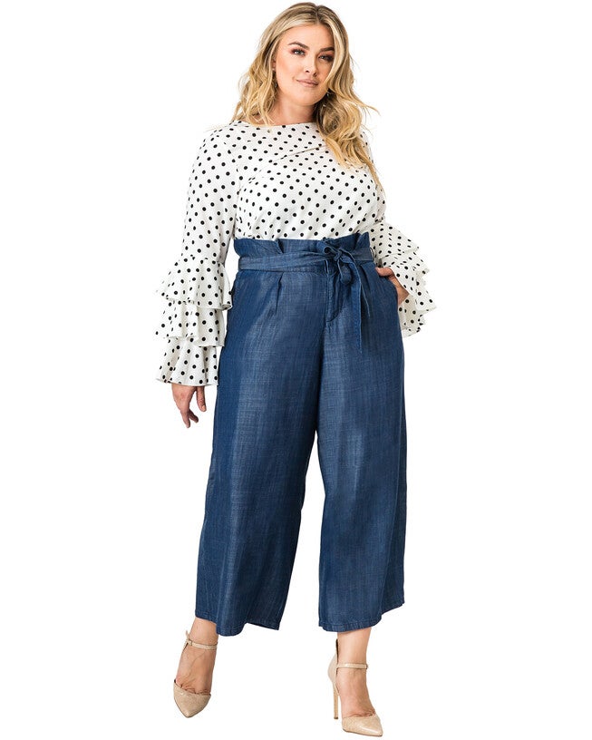 Happer Tencel Denim Wide Leg Gaucho Pants, , alternate image number 8