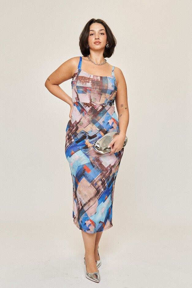 Bella Bias Slip Midi Dress, Capri / Royal Blue, hi-res image number 0