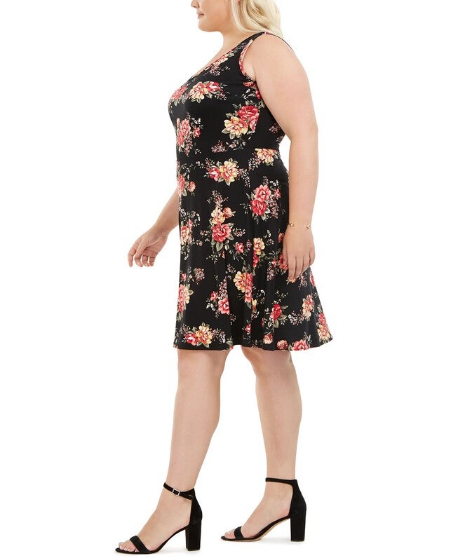 Love Squared Women's Plus Size Open-Front Jacket & Floral-Print Dress Black Size 1X, Black / Black, alternate image number null