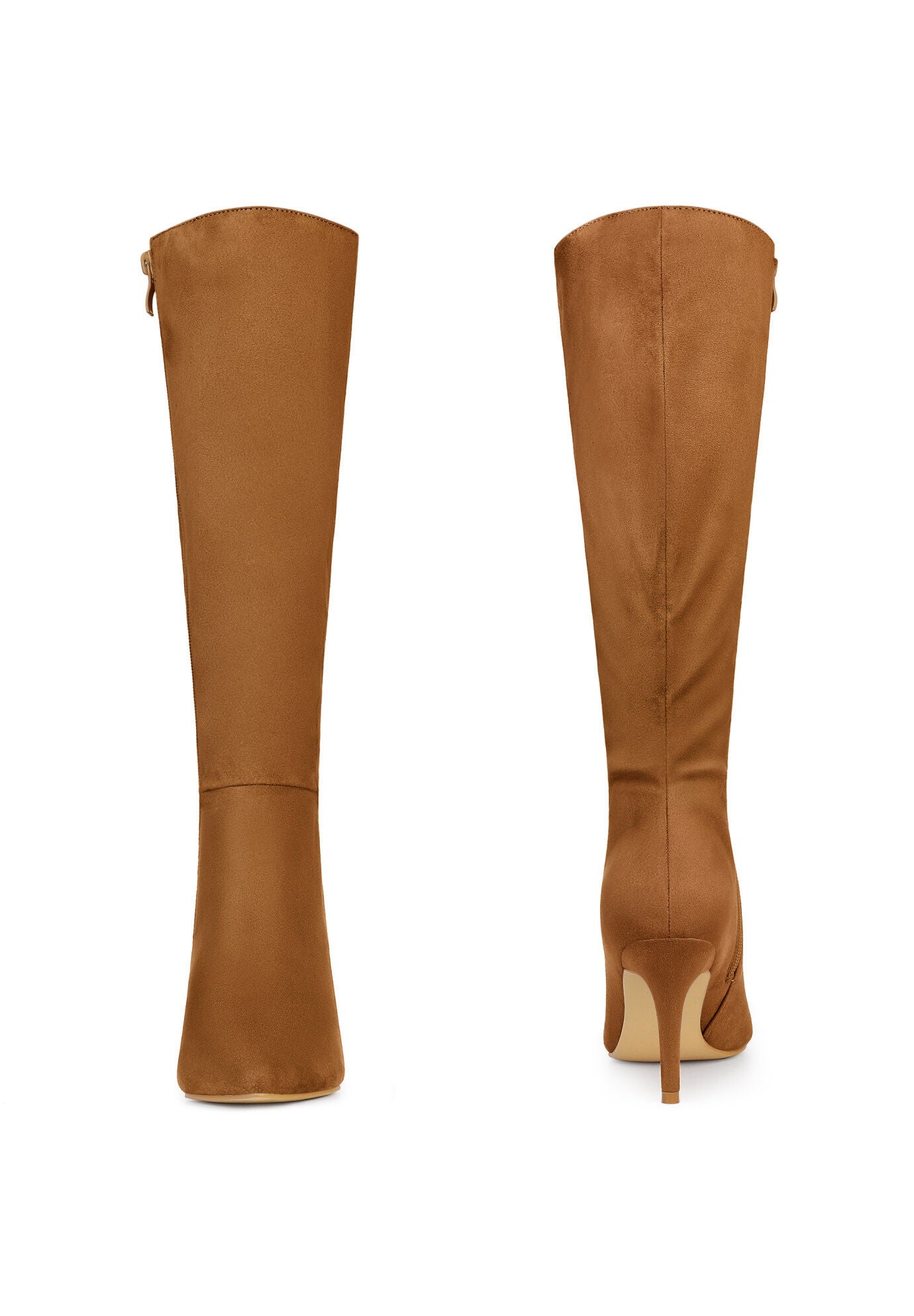 Pointed Toe Stiletto Heels Side Zip Knee High Boots, Brown / Brown, alternate image number 1