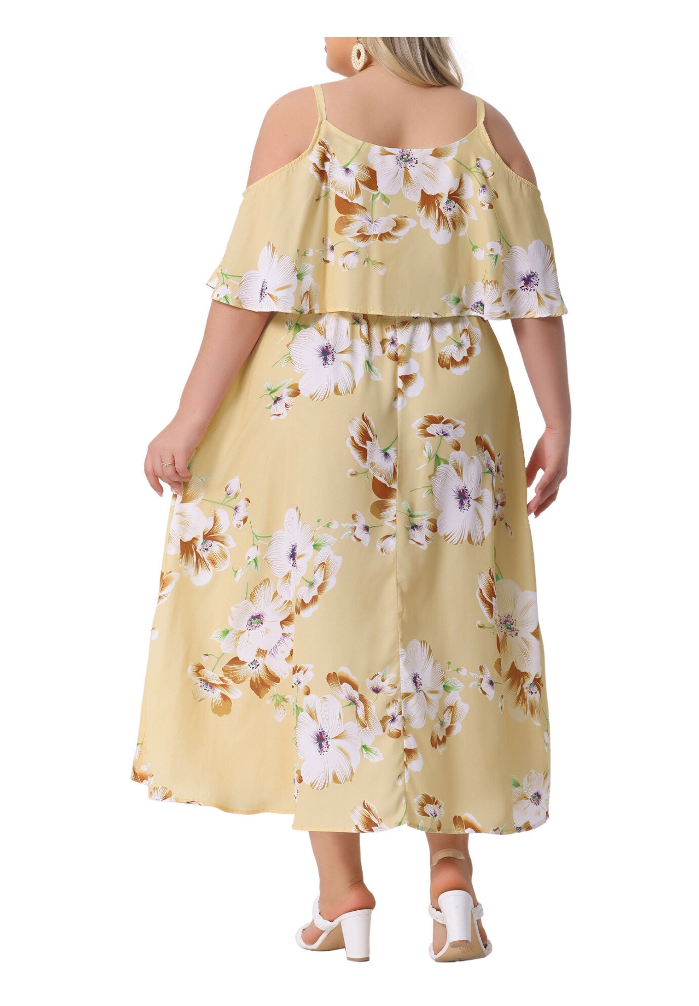 Square Neck Adjustable Strap Sundress Summer Maxi Dress, Yellow / Yellow, alternate image number 3