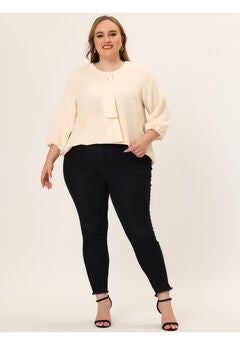 Work Round Neck Ruffle Chiffon Blouse Top