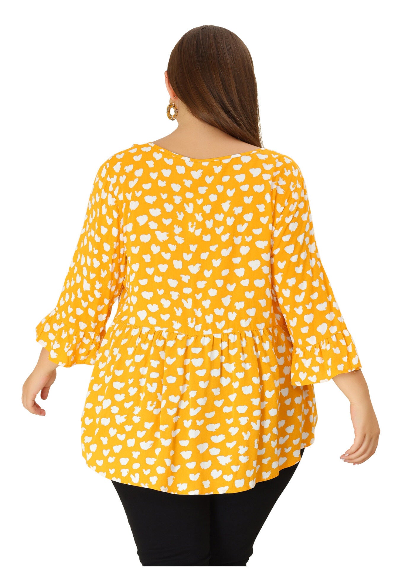 Polka Dots Blouse 3/4 Ruffle Sleeve Peplum Top, Yellow / Yellow, alternate image number 4