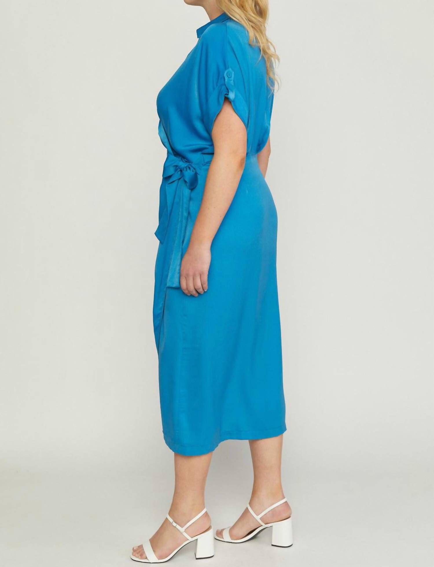 SATIN WRAP DRESS IN ROYAL BLUE, , alternate image number 7
