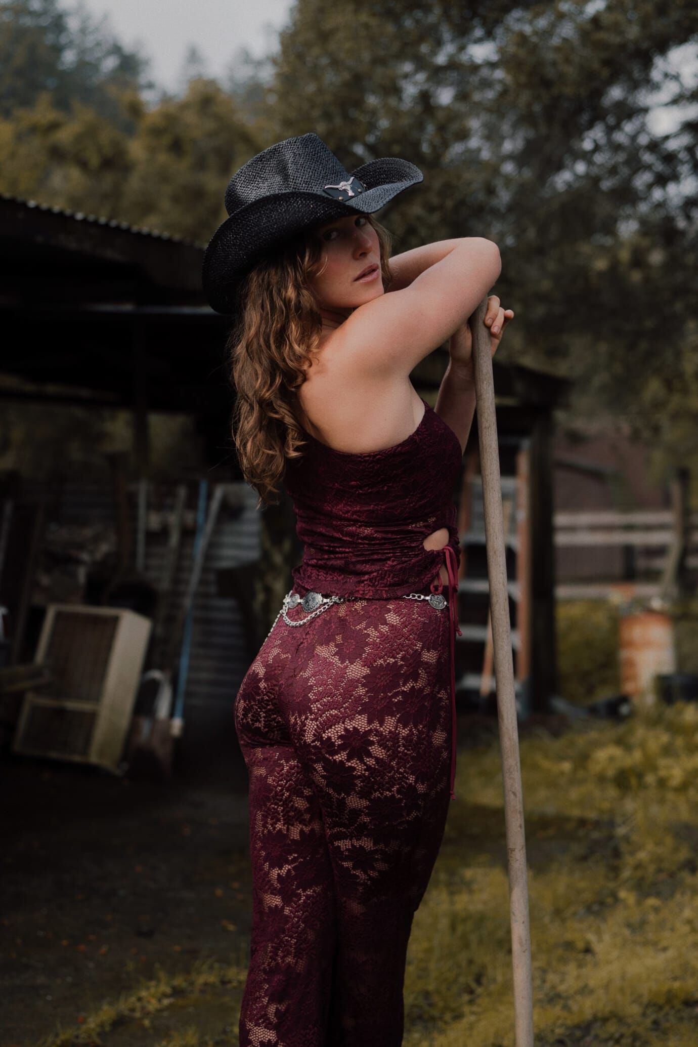 Carolina Lace One-Shoulder Top, Wine / Burgundy, alternate image number 3