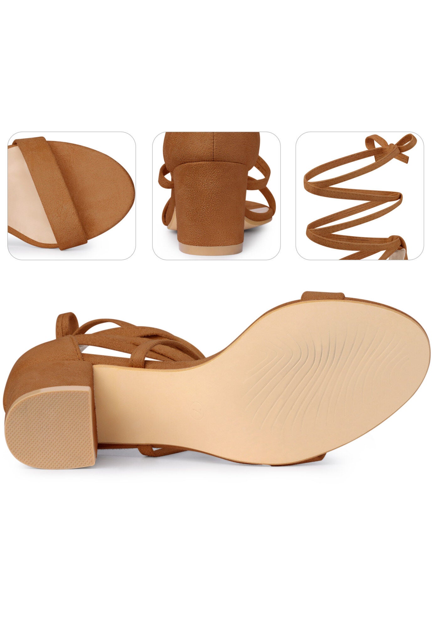 Lace Up Heels Chunky Heel Sandal, Brown / Brown, alternate image number 2