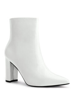 Pointed Toe Side Zip Chunky Heel Patent Ankle Boots