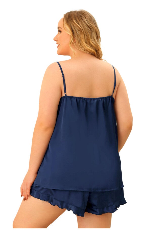 SATIN CAMI V NECK WITH SHORTS SET SLEEPWEAR, Blue / Navy, alternate image number 3