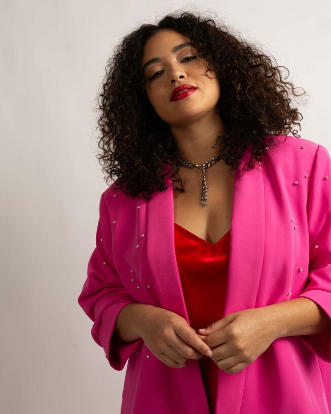 Crystal Oversized Classic Blazer in Pop Pink, Pop Pink / Pink, alternate image number 1