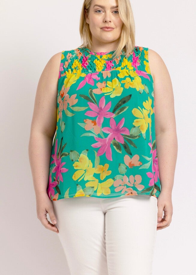 Bexley Tropical Tank Top, O080 AQUA / Forest Green, alternate image number null