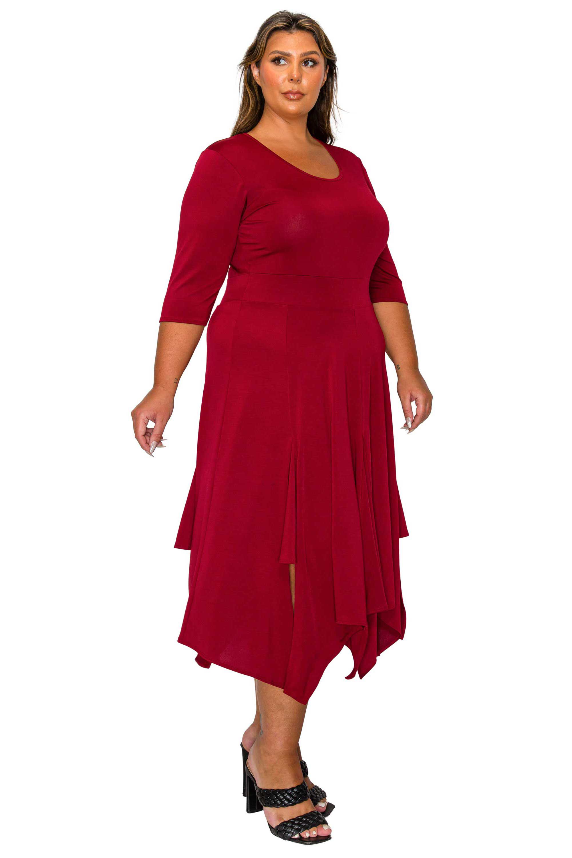 Shay Handkerchief Hem Dress, Wine / Burgundy, alternate image number 1