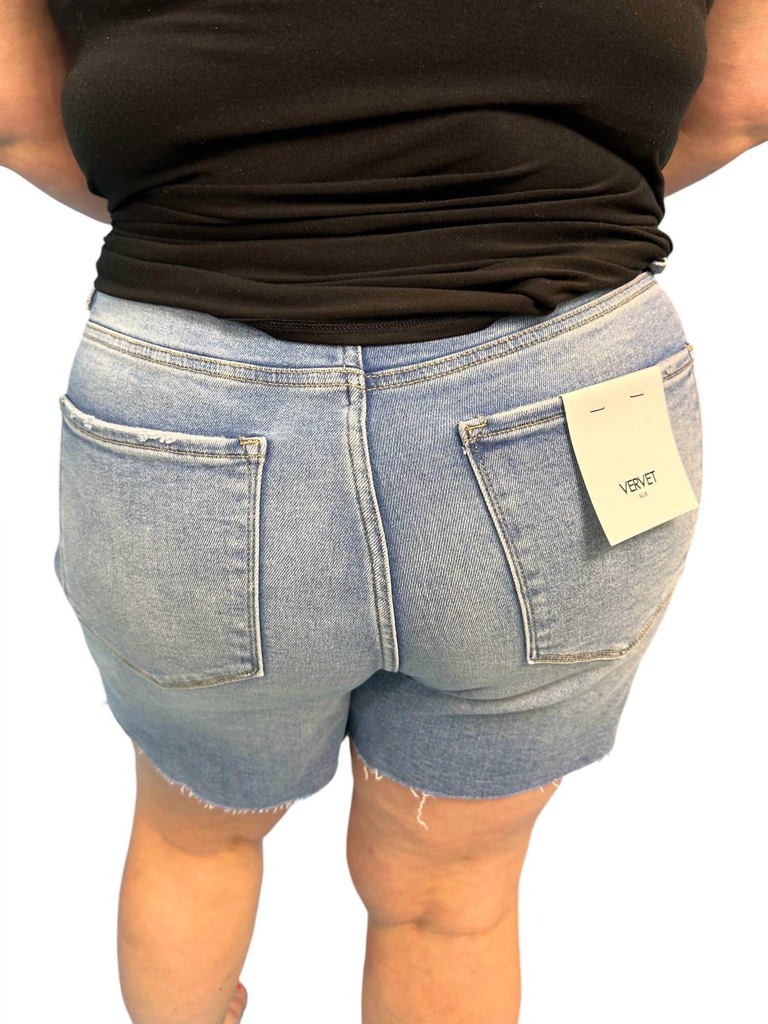 High Rise Criss Cross Shorts, Light  Medium Denim / Light Blue, alternate image number 1