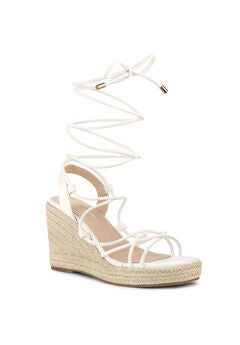 Platform Square Toe Lace Up Espadrilles Heels Wedge Sandals