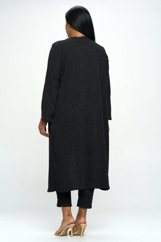 SPLIT SLEEVE CARDIGAN AND PANTS SET, Black / Black, alternate image number 1