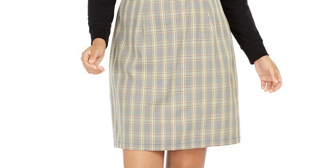 Be Bop Women's Plus Size Trendy Plaid Jumper Dress Yellow Size 2X, , alternate image number null