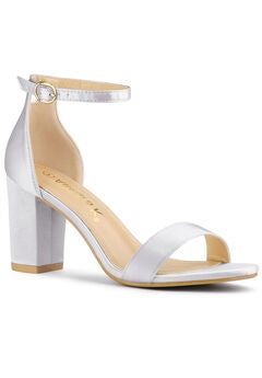 Satin Open Toe Ankle Strap Chunky Heels Sandals
