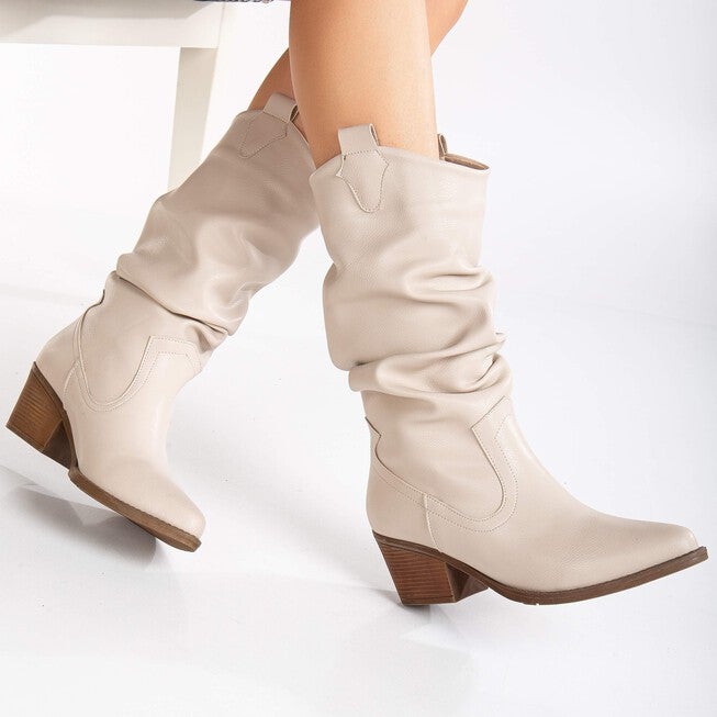 BONNIE - WHITE SLOUCH WESTERN BOOTS, WHITE / White, alternate image number 3