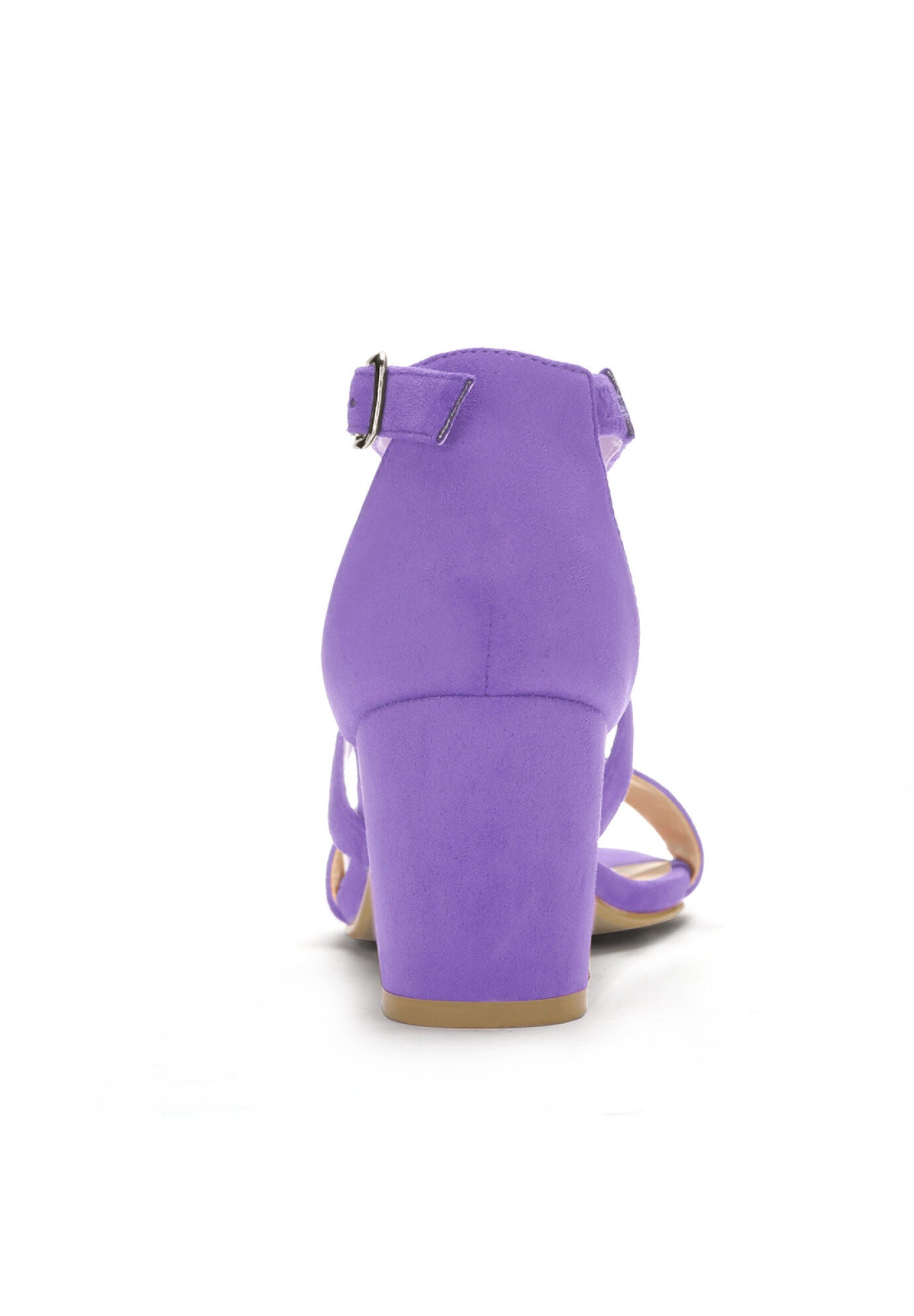 Open Toe Cross Strap Mid Block Heel Sandals, Purple / Purple, alternate image number 2