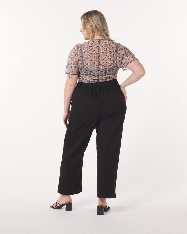 Leah Cotton Tencel Pleated Pant, Black / Black, alternate image number 3