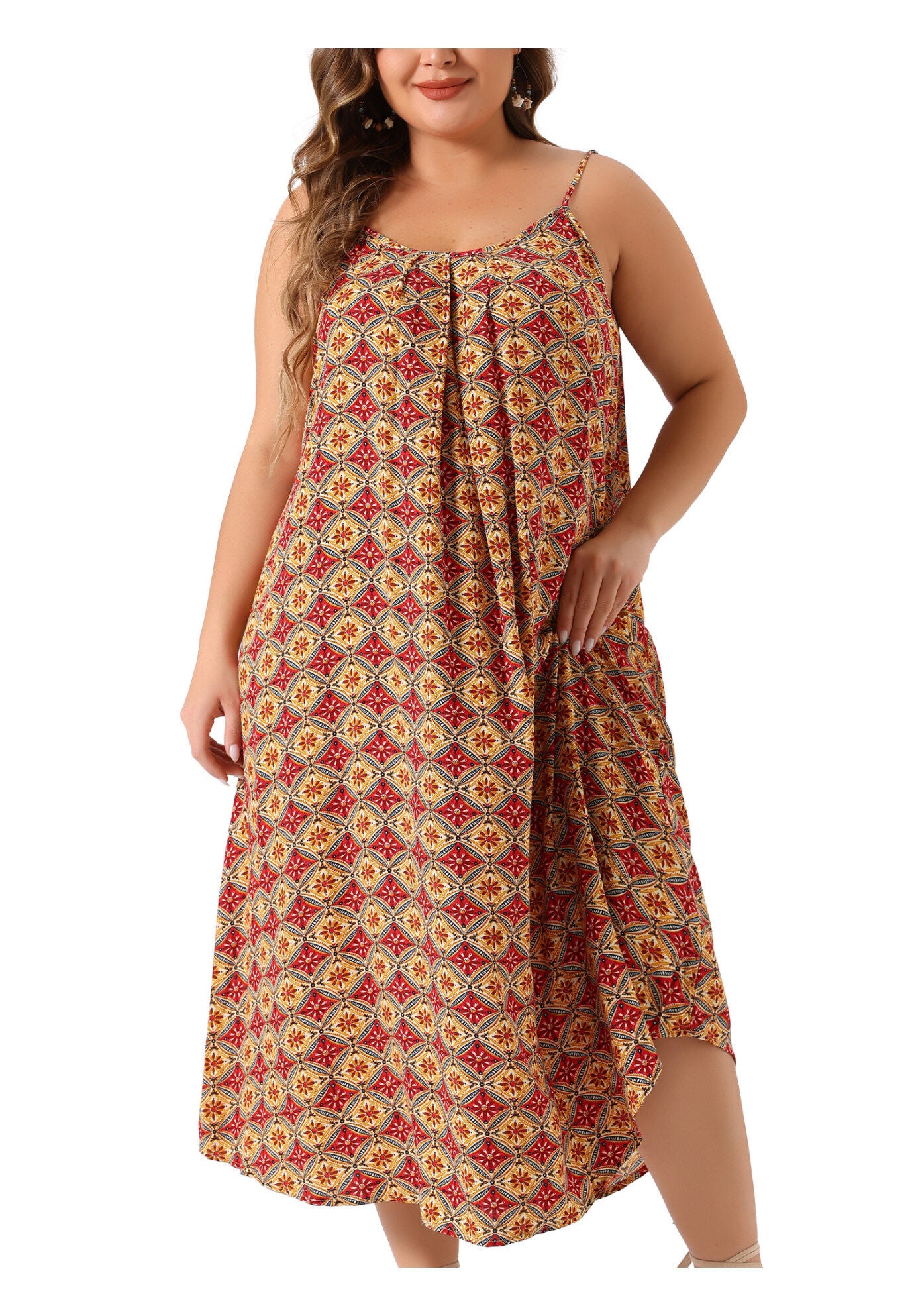 SPAGHETTI STRAP BEACH BOHEMIAN MIDI DRESS, Red / Red, alternate image number 2