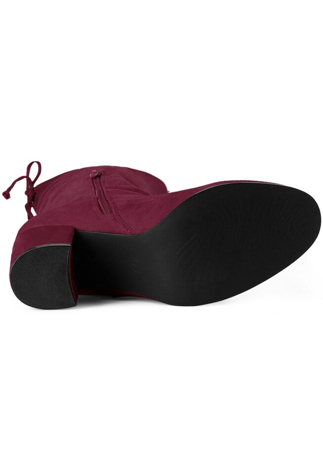 Round Toe Chunky Heel Over the Knee High Boots, Burgundy / Burgundy, alternate image number 3