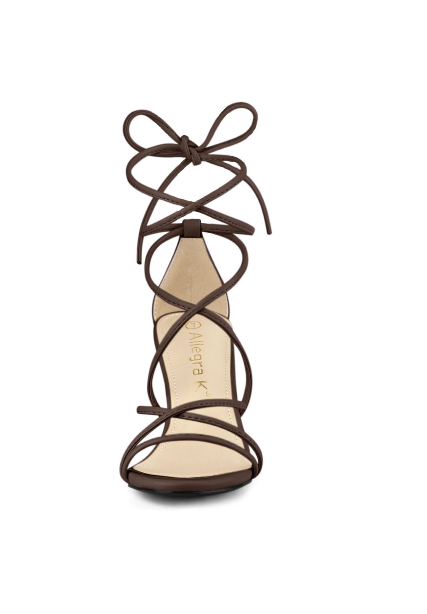 Strappy Lace Up Chunky Heeled Heels Sandals, Coffee / Brown, alternate image number 1