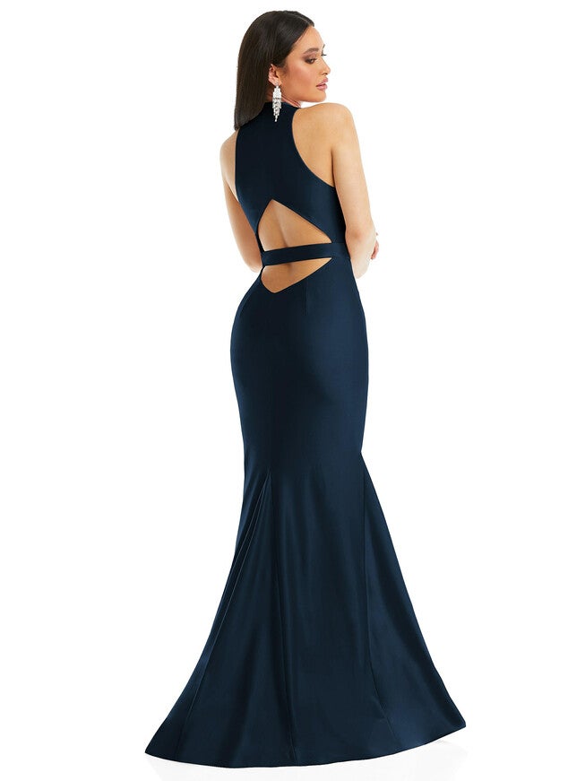 Plunge Neckline Cutout Low Back Stretch Satin Mermaid Dress, , alternate image number 4