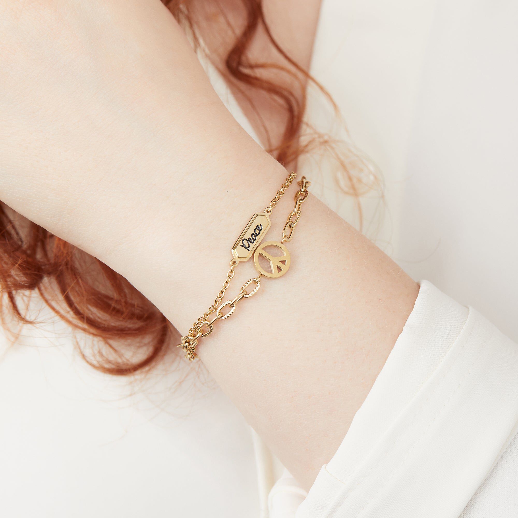 Peace Stranded Bracelet Set, Gold / Gold, alternate image number 4