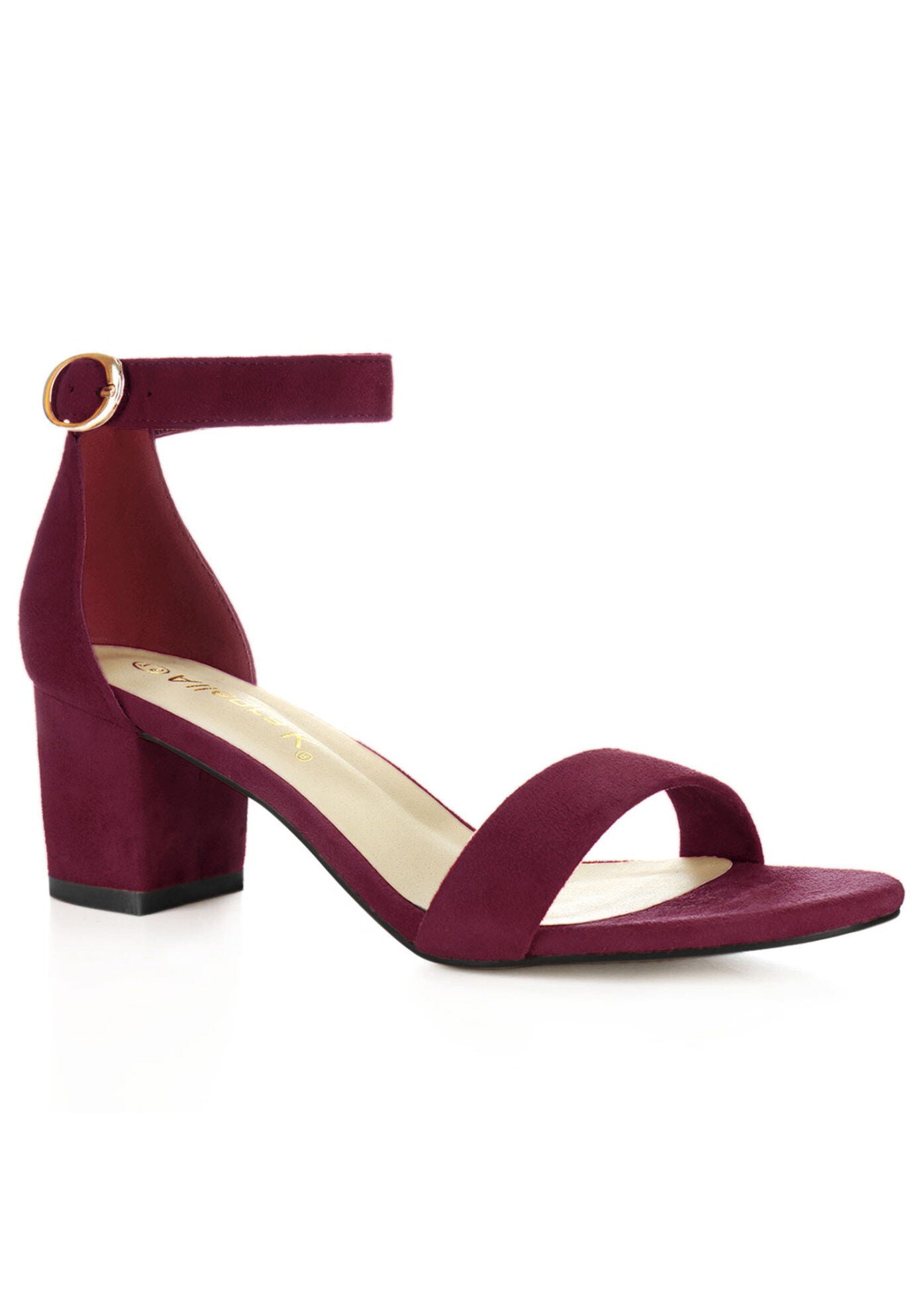 Mid Block Heel Ankle Strap Sandals, Burgundy / Burgundy, hi-res image number 0