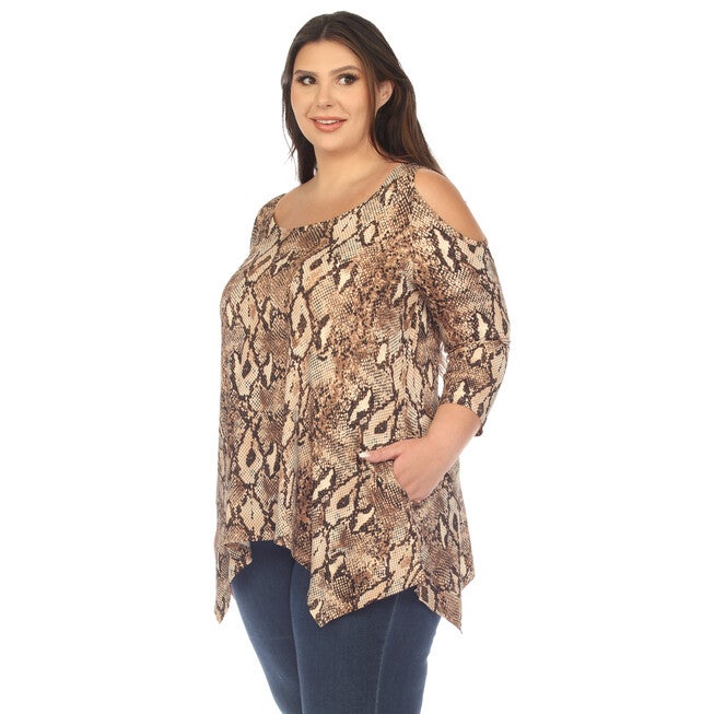 Snake Print Cold Shoulder Tunic, , alternate image number null